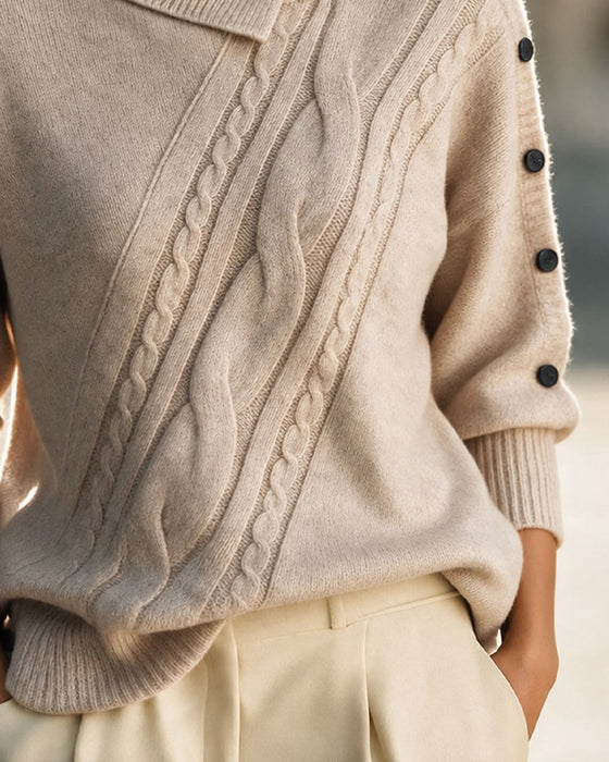 Pullover Diagonal Zopf Turtleneck Knopf