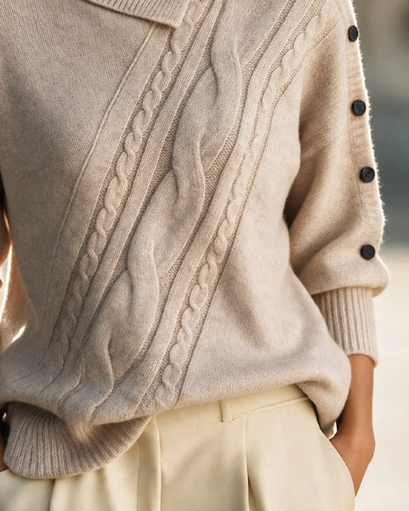 Pullover Diagonal Zopf Turtleneck Knopf