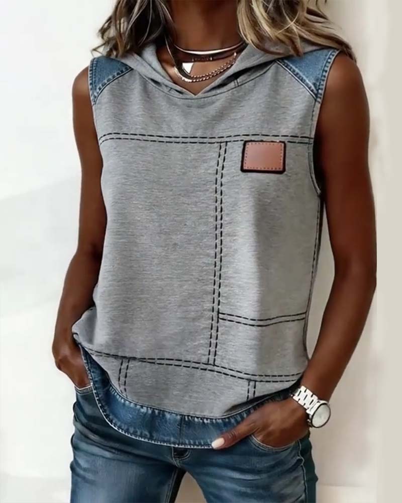 Tanktop Lässig Mit Kapuze Ärmellos Patchwork