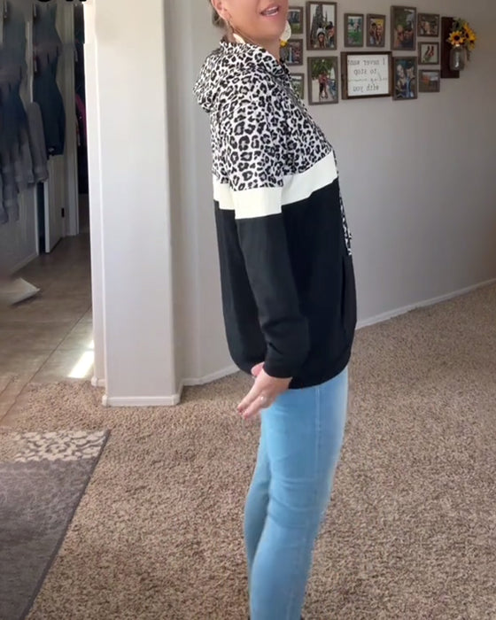 Sweatshirt lässig Leopardenmuster mit Kapuze