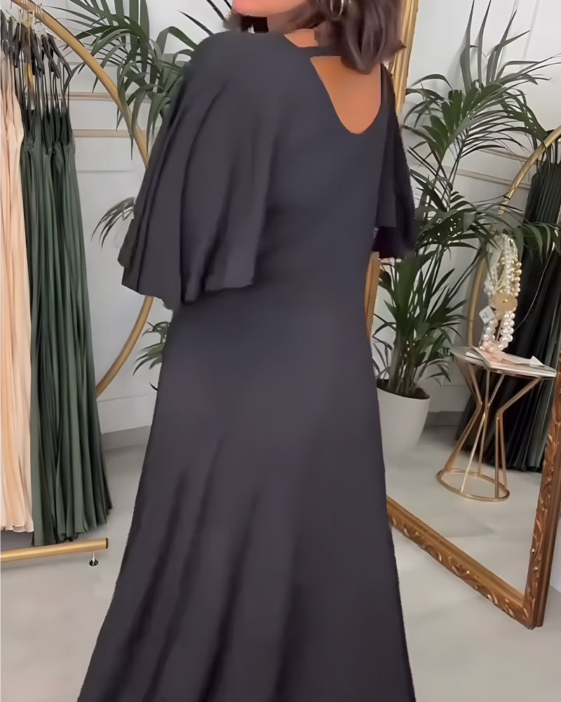 Kleid V-Ausschnitt Einfarbig Taille