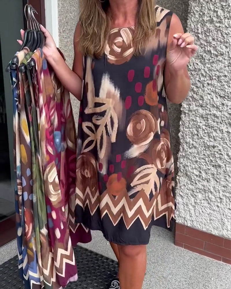 Kleid Abstrakt Blumig Ärmellos