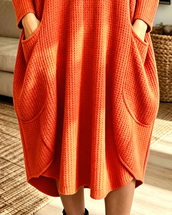 Sweater Dress Stilvoll Langarm Tasche