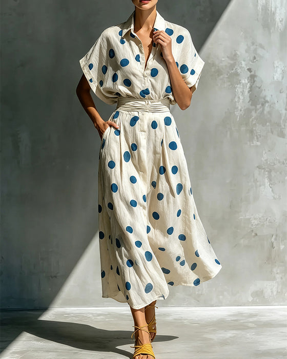 Kleid Lässig Tupfenmuster Midi-Länge