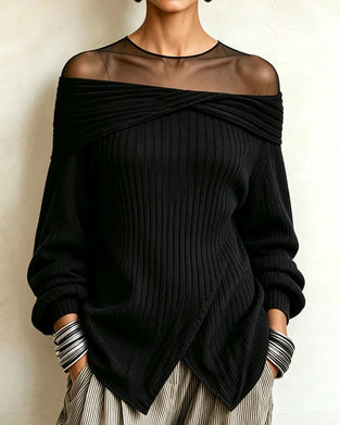 Pullover Off-Shoulder Asymmetrisch Mesh
