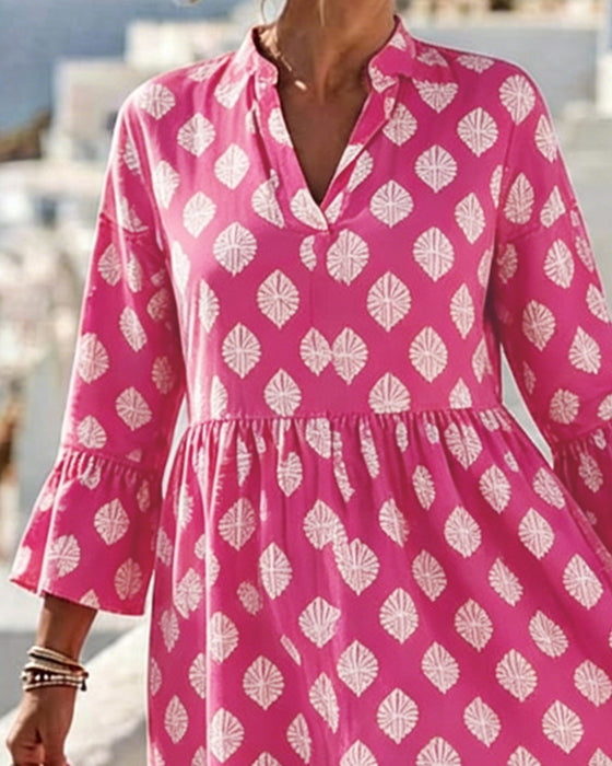Kleid V-Ausschnitt Gedruckt