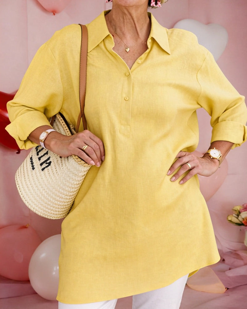 Hemd Unifarben Mittellang Baumwolle-Leinen