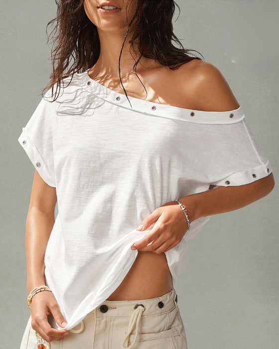 T-Shirt Ein Schulter Niete Uni