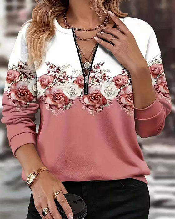 Sweatshirt mit Rundhalsausschnitt und Halbreißverschluss