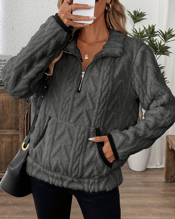 Sweatshirt mit Revers Frontreißer Flauschig