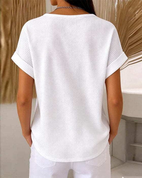T-Shirt Rundhals Knopf Waffel