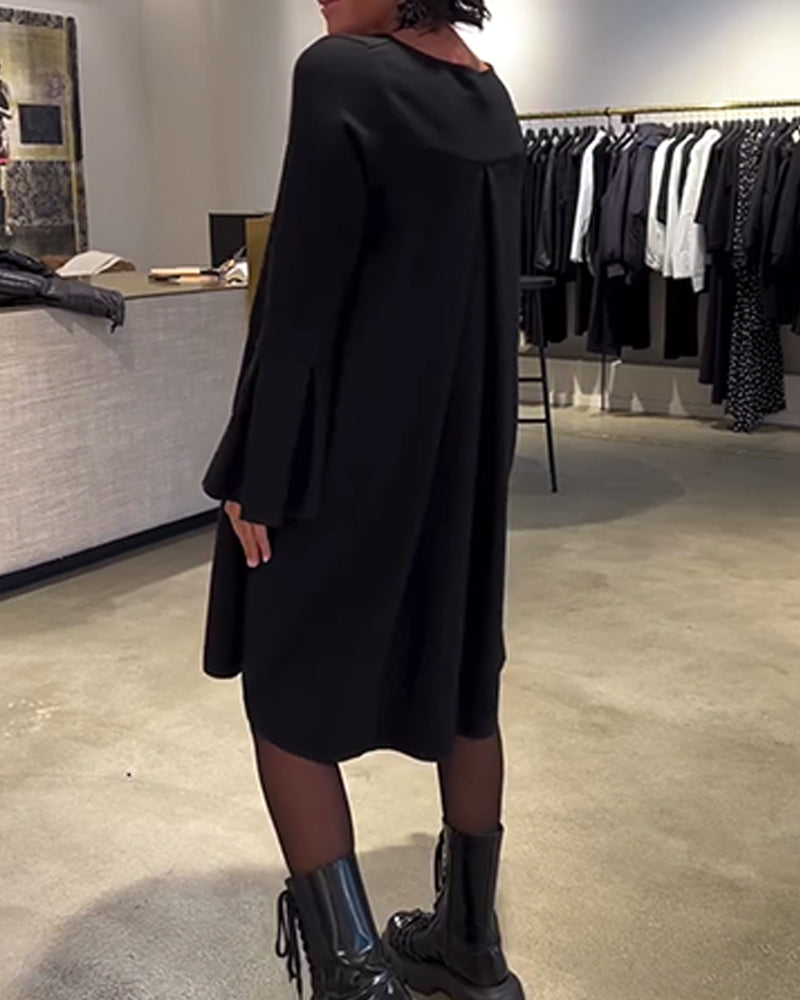 Kleid Uni Schwingenärmel Rüschen