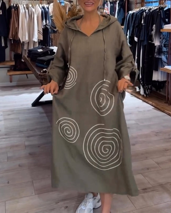 Kleid Mit Kapuze Langarm Weit