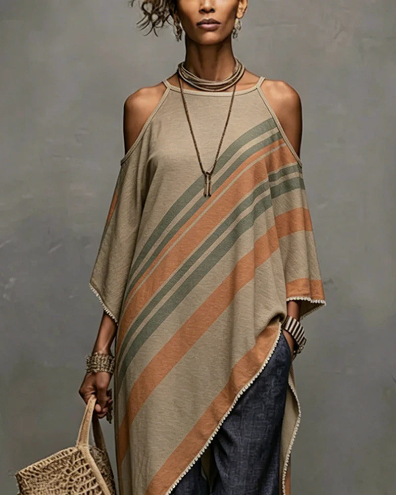 Bluse Gestreifte Halter Off-Shoulder Asymmetrisch