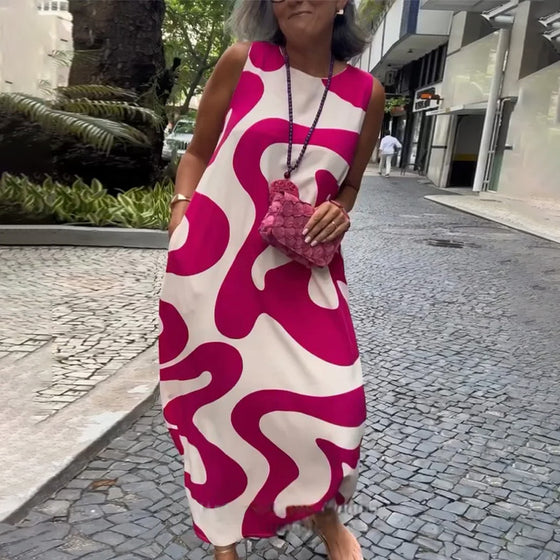 Rundhals-Armloses Kleid Mit Geometrischem Druck