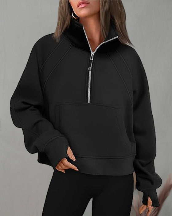 Rollkragen-Sweatshirt mit Reißverschluss und kurzen Ärmeln