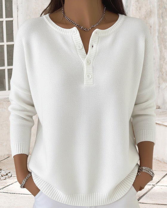 Langärmeliger Einfarbiger Strickcardigan Mit Knöpfen
