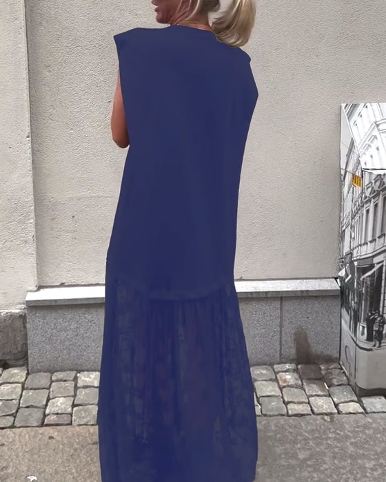 Ärmelloses Mesh-Patchwork-Kleid