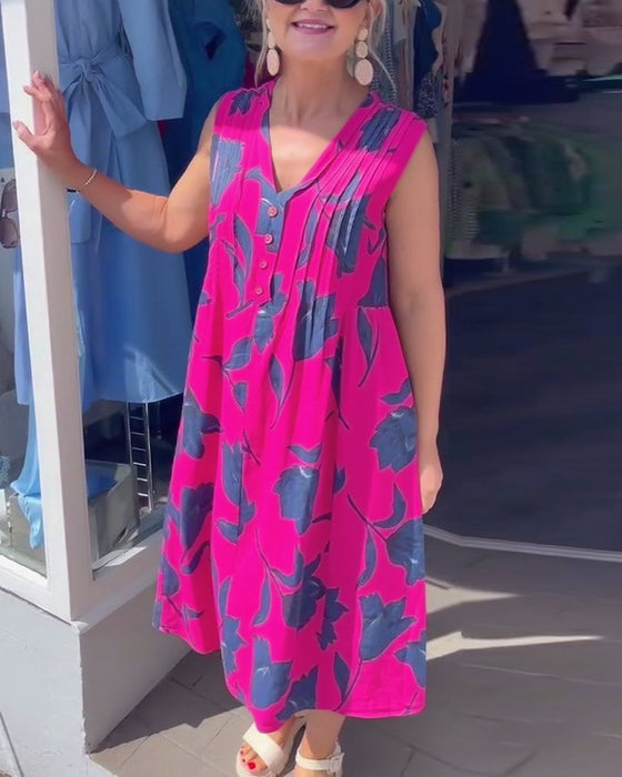 Kleid V-Ausschnitt Ärmellos Bedruckt