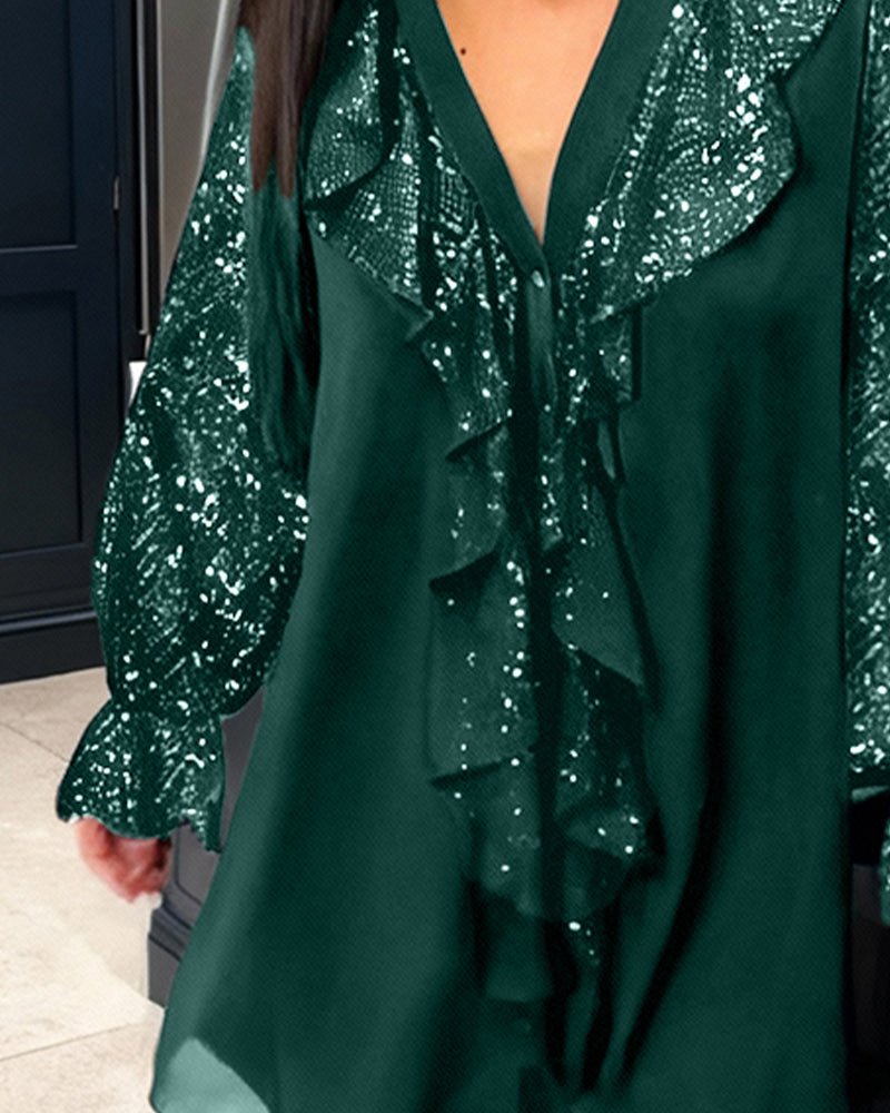 Unifarbene lockere Blusen mit Rüschen