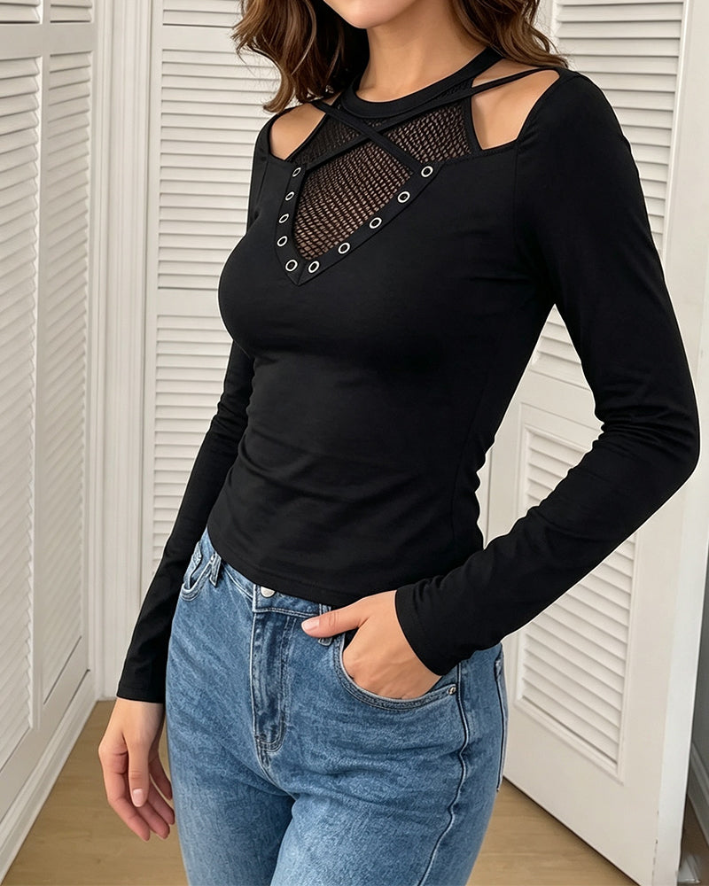 Bluse Rundhals Off-Shoulder Ausschnitt Cross Over Slim