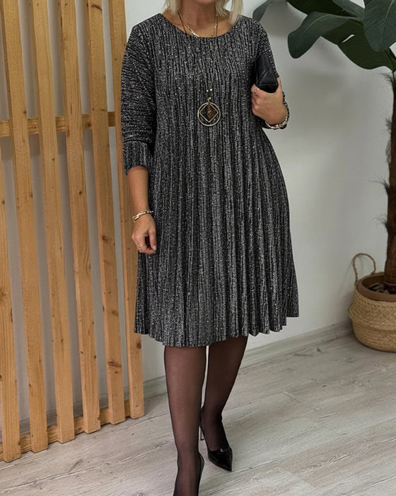 Kleid runder Ausschnitt schimmernd plissiert Mode