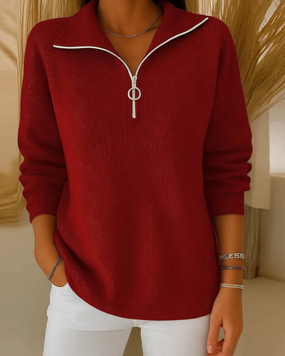 Modischer Pullover Mit Halbem Reißverschluss