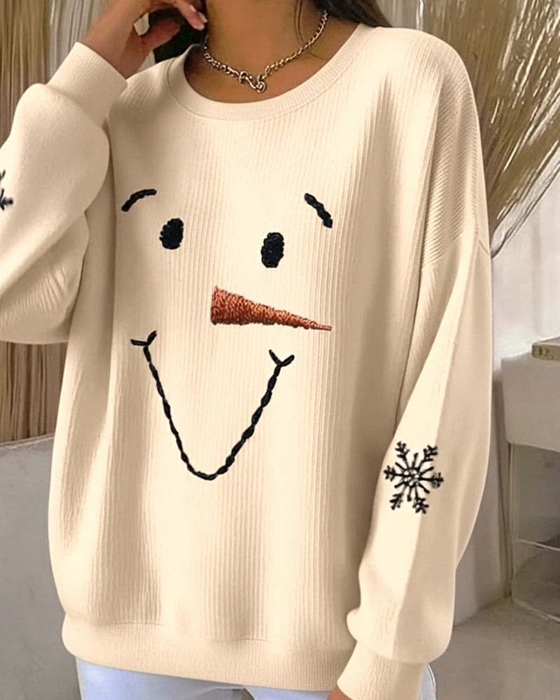 Sweatshirt Schneemann Aufdruck runder Ausschnitt
