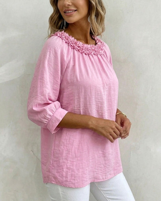 Bluse Kurzärmlig Blumenmuster Weit
