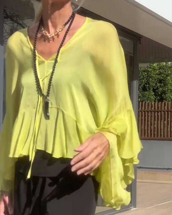 Bluse Rüsche Flatterärmel Fledermausärmel