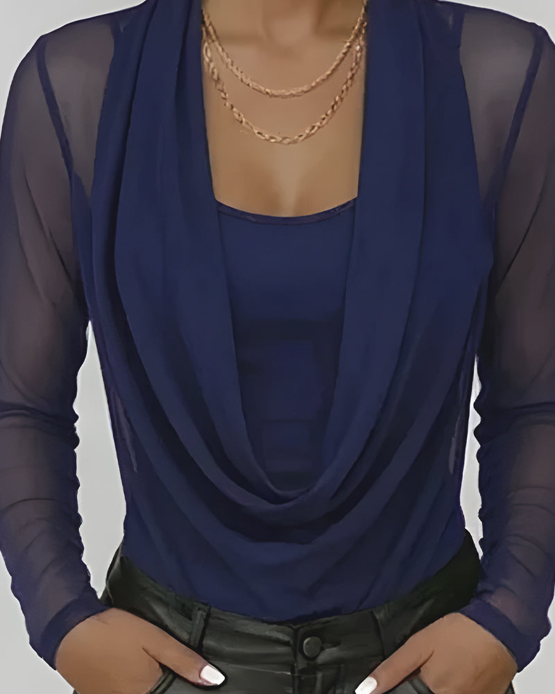 Oberteil Mesh-Ärmel Mock Neck Langarm