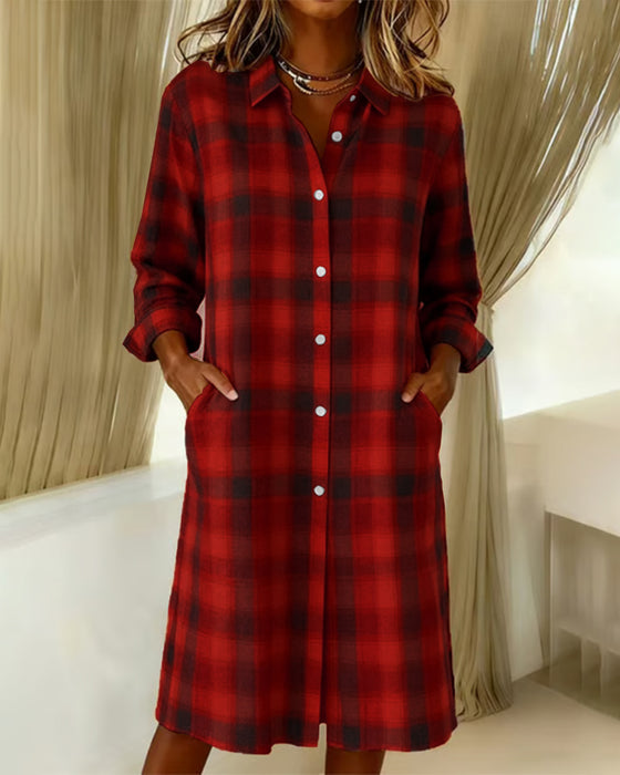Kleid Hemd Revers kariert zum Knöpfen