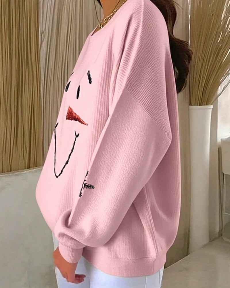 Sweatshirt Schneemann Aufdruck runder Ausschnitt