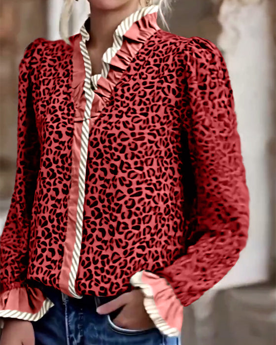 Bluse lässig Leopardenmuster langarm
