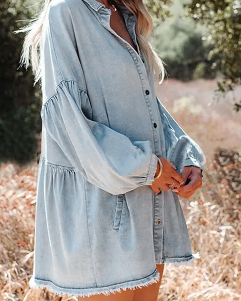 Bluse Puffärmel Knopf Lässig