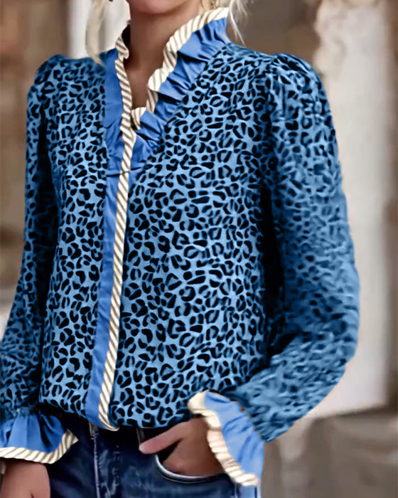 Bluse lässig Leopardenmuster langarm