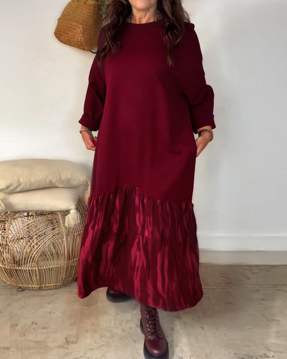 Kleid runder Ausschnitt unregelmäßiger Patchworkdruck