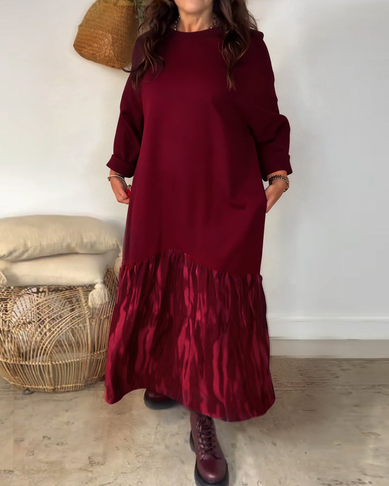 Kleid runder Ausschnitt unregelmäßiger Patchworkdruck