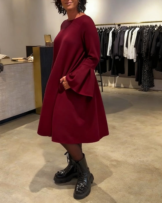 Kleid Uni Schwingenärmel Rüschen