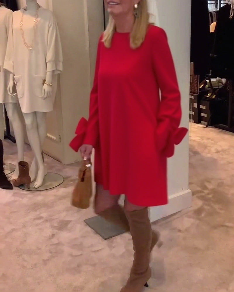 Kleid Modisch Rundhals Schleifenärmel