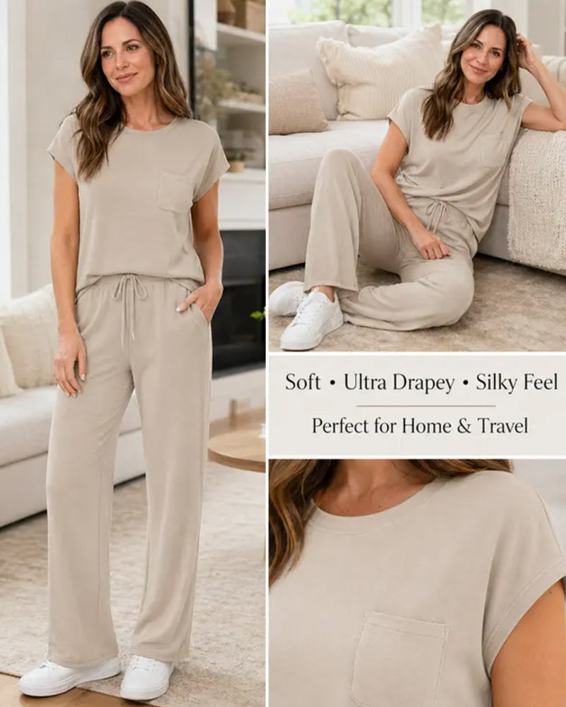 Set Einfarbig Kurzarm Und Lange Hose