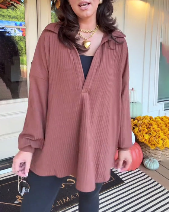 Lässiges, einfarbiges, locker geschnittenes Langarm-T-Shirt