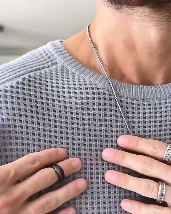 Pullover Herren Rundhalsausschnitt Waffel Langarm