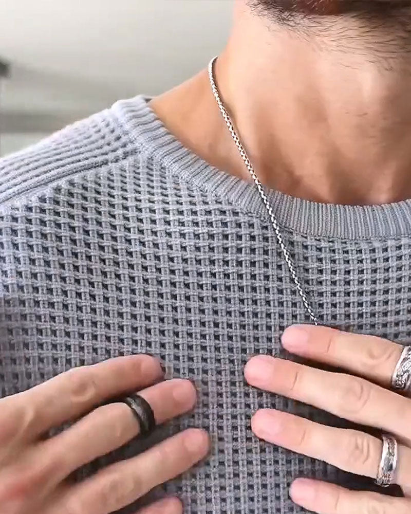 Pullover Herren Rundhalsausschnitt Waffel Langarm