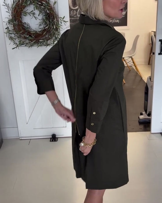 Kleid Halbzip Revers Dreiviertelärmel