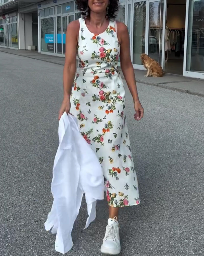 Kleid Ärmellos Gedruckt Casual