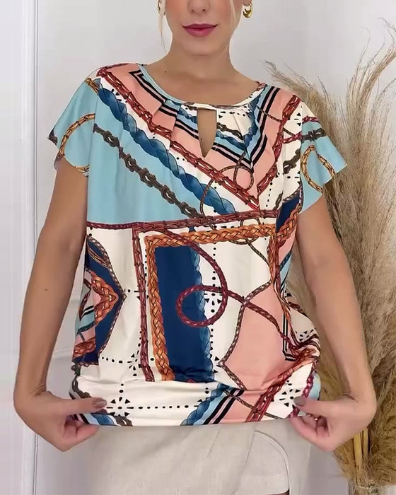 Bluse Lockerer Schnitt Ketten Grafikdruck