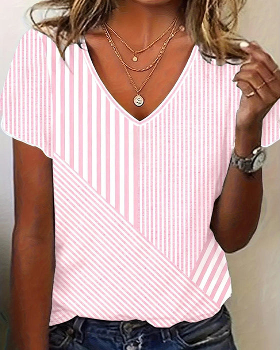 T-Shirt Mit V-Ausschnitt Gestreift