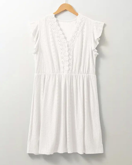 Kleid V-Ausschnitt Flatterärmel