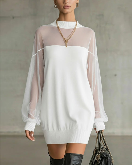 Kleid Laternenärmel einfarbig Patchwork